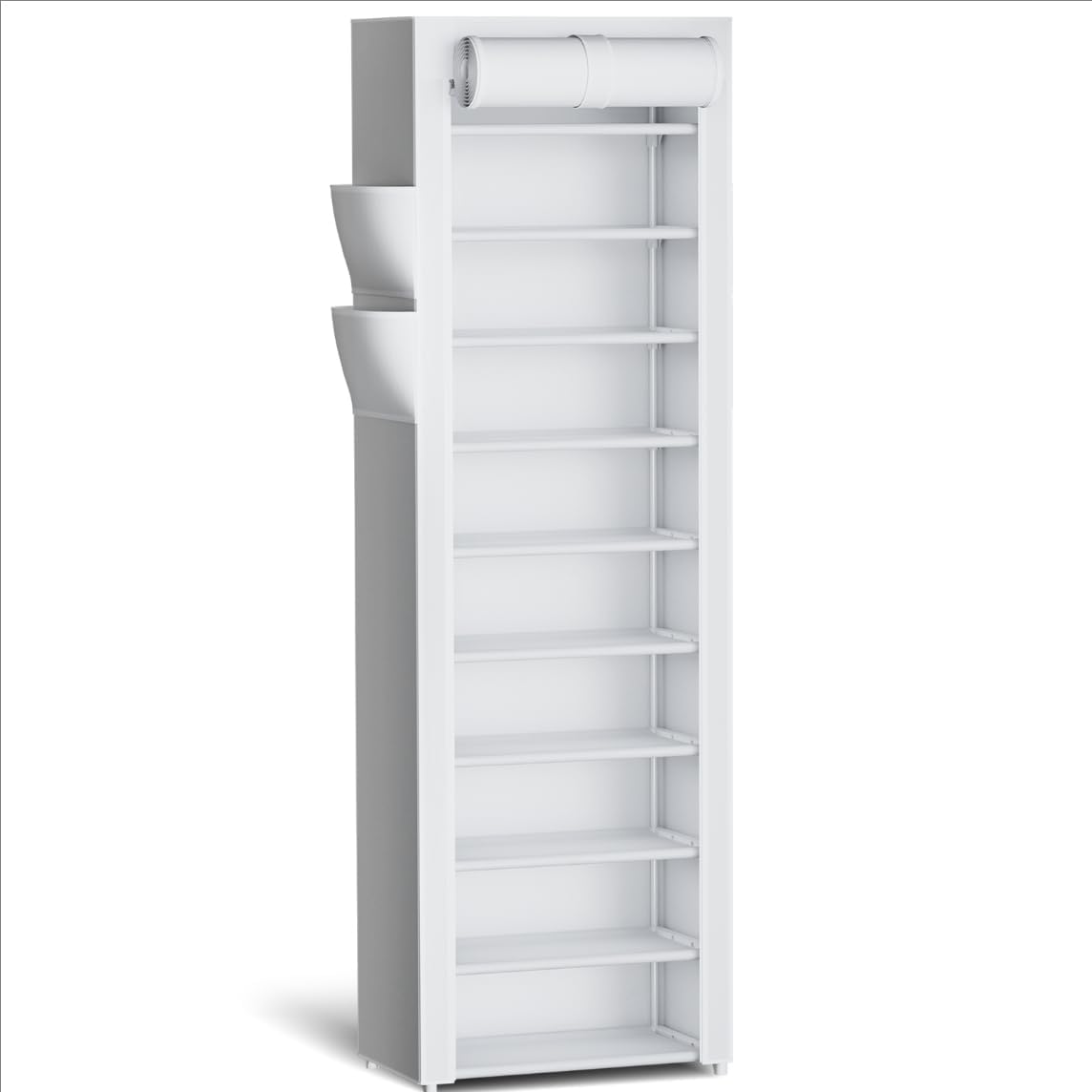 Shoe Rack - 10-Tier Large Capacity Shoe Organizer Shelf with Dust Cover & Side Pockets, Rust-Proof Metal Shoe Rack for Closet, Entrance, Living Room, 17.5" x 12.4" x 69.3", Black