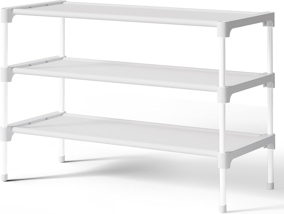 Kitsure Shoe Rack - Non-Woven Shoe Rack Shelf, Shoe Organizer for Closet, Entryway, Garage & Corridor, Stackable Shoe Shelves, 27.5" Wide - 3 Tier, Black
