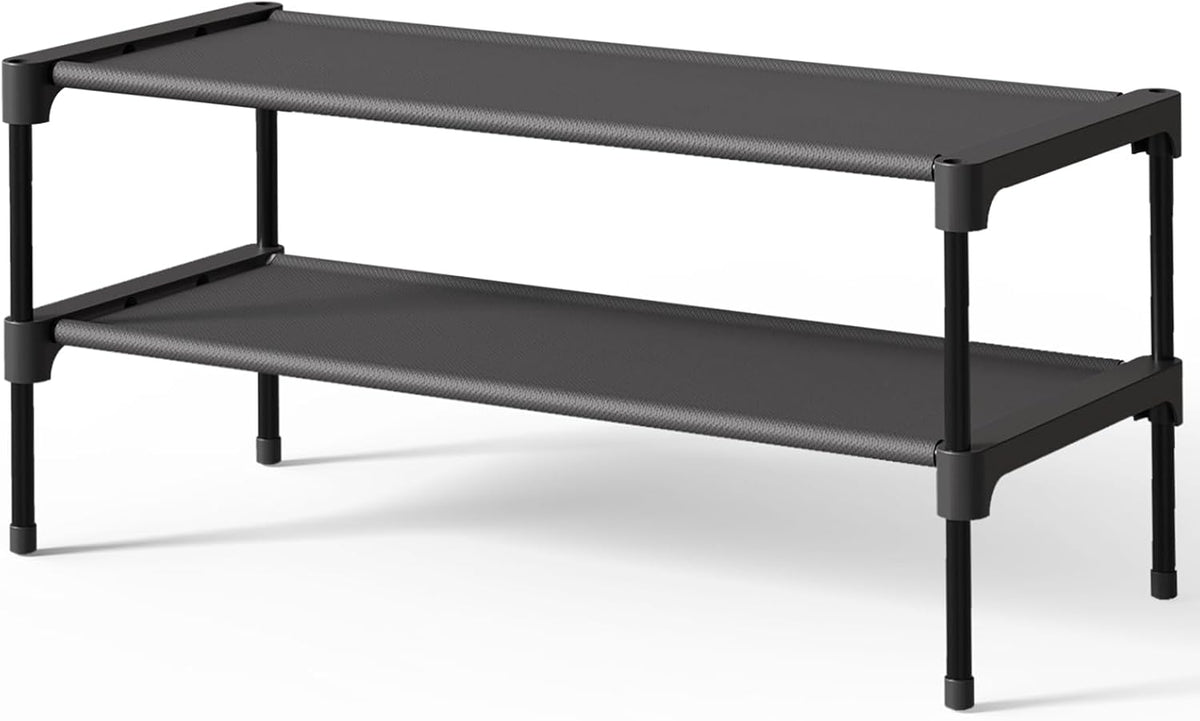 Kitsure Shoe Rack - Non-Woven Shoe Rack Shelf, Shoe Organizer for Closet, Entryway, Garage & Corridor, Stackable Shoe Shelves, 27.5" Wide - 3 Tier, Black