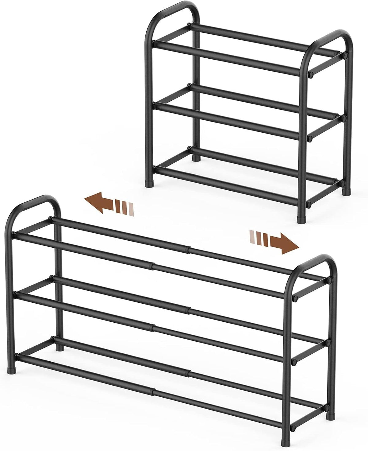 Shoe Rack for Closet, Expandable Shoe Organizer Storage Shelf, Adjustable Metal Free Standing Small Closet Shoe Rack for Entryway, Doorway (3-Tier Black)