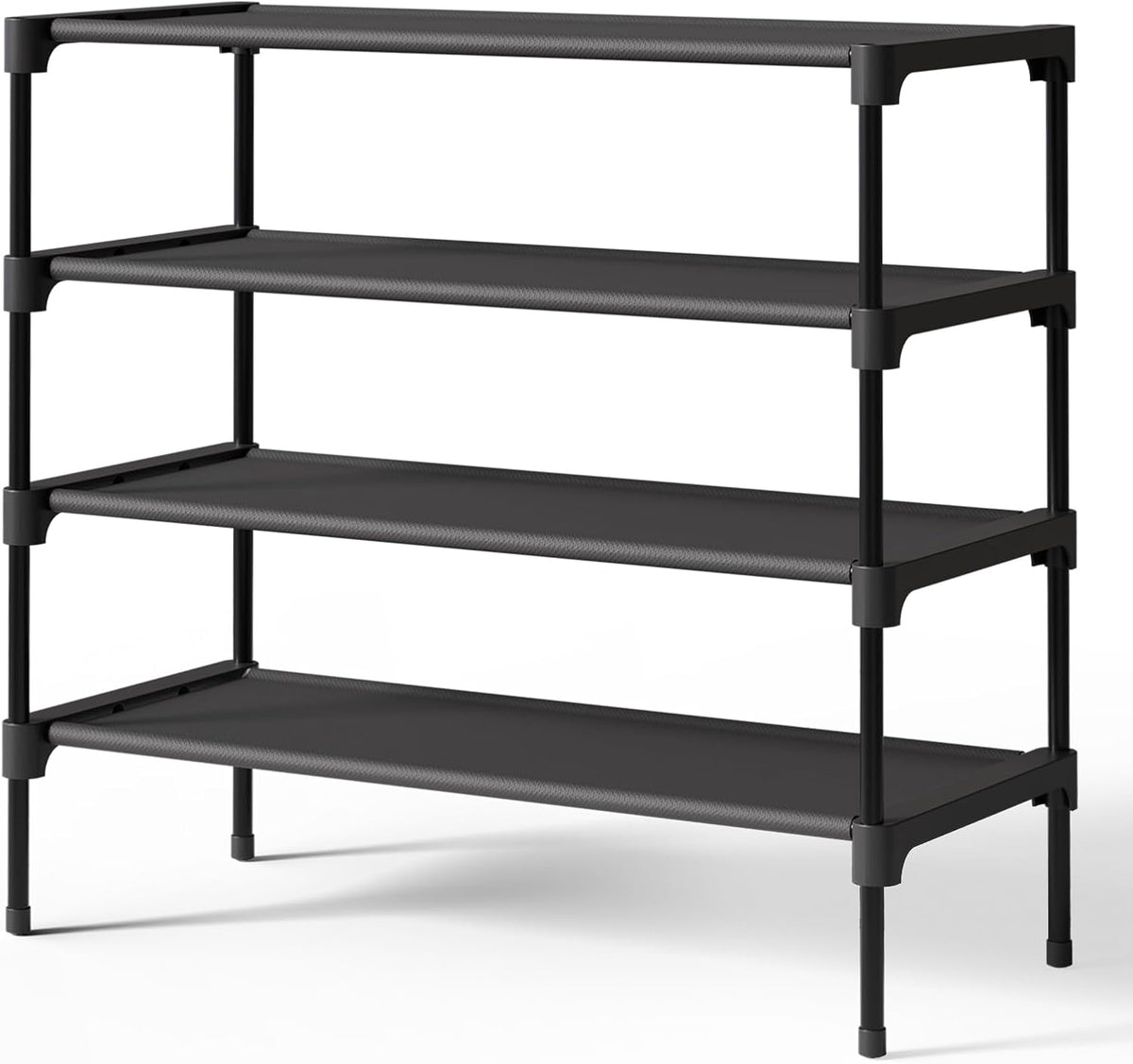 Kitsure Shoe Rack - Non-Woven Shoe Rack Shelf, Shoe Organizer for Closet, Entryway, Garage & Corridor, Stackable Shoe Shelves, 27.5" Wide - 3 Tier, Black