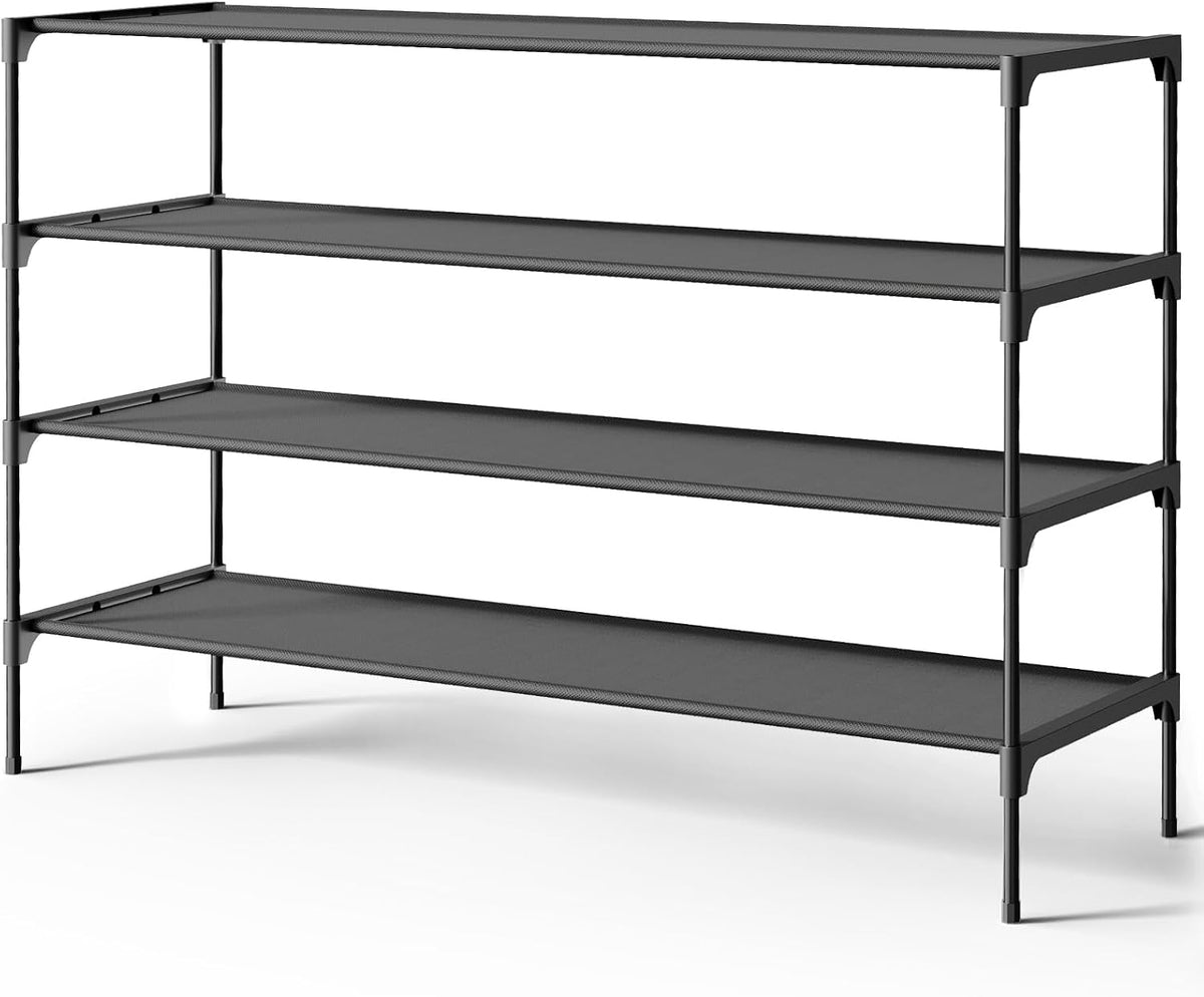 Kitsure Shoe Rack - Non-Woven Shoe Rack Shelf, Shoe Organizer for Closet, Entryway, Garage & Corridor, Stackable Shoe Shelves, 27.5" Wide - 3 Tier, Black