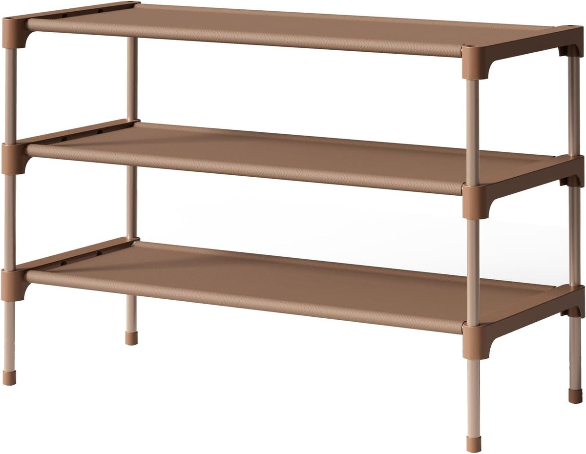 Kitsure Shoe Rack - Non-Woven Shoe Rack Shelf, Shoe Organizer for Closet, Entryway, Garage & Corridor, Stackable Shoe Shelves, 27.5" Wide - 3 Tier, Black