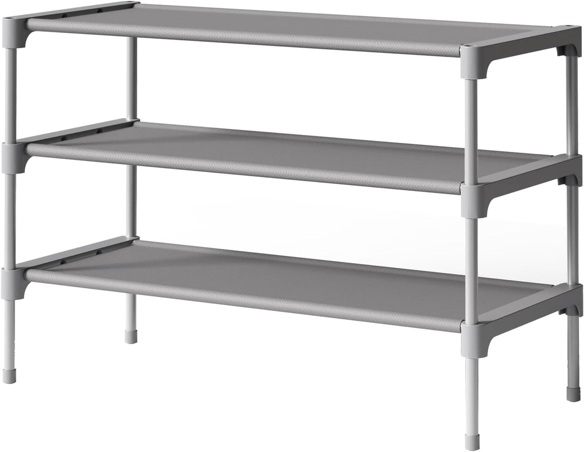 Kitsure Shoe Rack - Non-Woven Shoe Rack Shelf, Shoe Organizer for Closet, Entryway, Garage & Corridor, Stackable Shoe Shelves, 27.5" Wide - 3 Tier, Black
