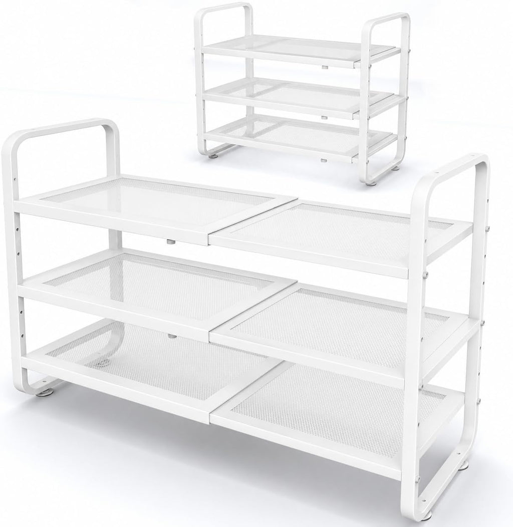 SNTD Shoe Rack - Expandable Shoe Organizer for Closet, Adjustable Metal Shoe Shelf Storage, Stackable Long Shoe Stand Holder for Garage, Entryway, Door Entrance (Black, 2-Tier)