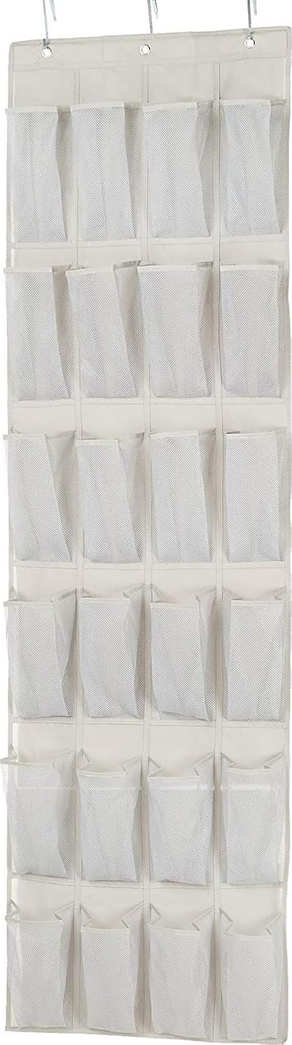 Amazon Basics 24 Medium Mesh Pocket Over-the-Door Hanging Shoe Organizer, Space Saving Shoe Storage, Light Grey | Over-the-Door