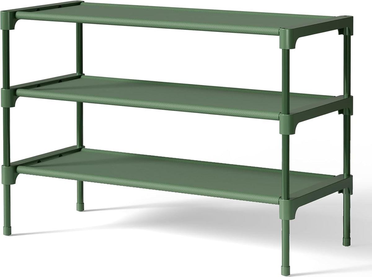 Kitsure Shoe Rack - Non-Woven Shoe Rack Shelf, Shoe Organizer for Closet, Entryway, Garage & Corridor, Stackable Shoe Shelves, 27.5" Wide - 3 Tier, Black