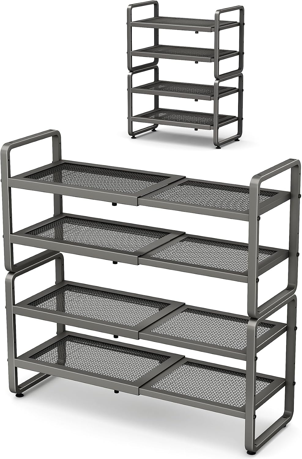 SNTD Shoe Rack - Expandable Shoe Organizer for Closet, Adjustable Metal Shoe Shelf Storage, Stackable Long Shoe Stand Holder for Garage, Entryway, Door Entrance (Black, 2-Tier)