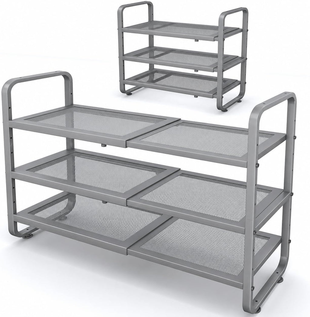 SNTD Shoe Rack - Expandable Shoe Organizer for Closet, Adjustable Metal Shoe Shelf Storage, Stackable Long Shoe Stand Holder for Garage, Entryway, Door Entrance (Black, 2-Tier)
