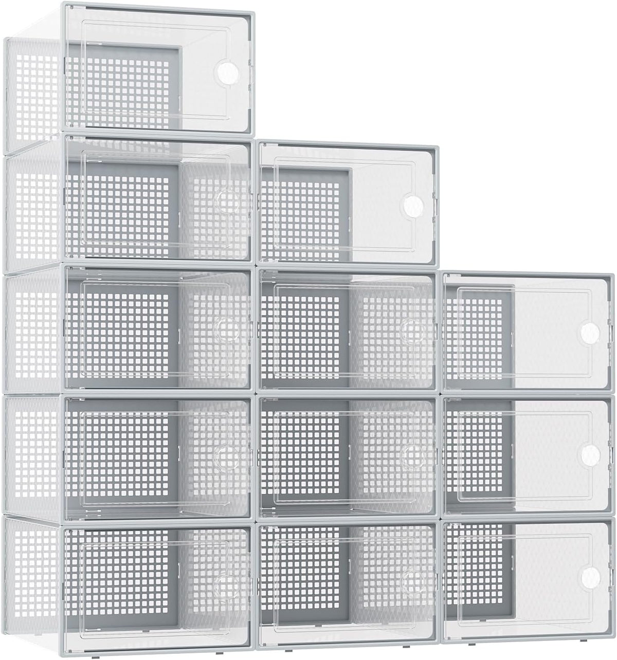 Kuject X-Large Shoe Storage Boxes Organizers Clear Plastic Stackable 12 Pack, Shoe Rack & Holder Substitute, Sneaker Containers, Toy Storage Organizer Bins for Entryway, Closet, Under Bed, Black