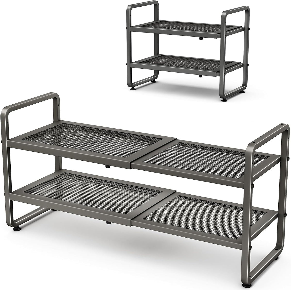SNTD Shoe Rack - Expandable Shoe Organizer for Closet, Adjustable Metal Shoe Shelf Storage, Stackable Long Shoe Stand Holder for Garage, Entryway, Door Entrance (Black, 2-Tier)