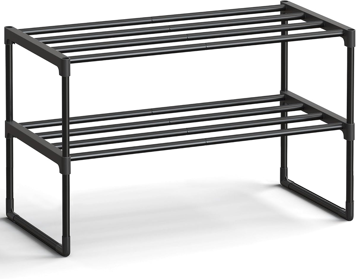 Shoe Rack, 3-Tier Shoe Organizer, Metal Storage Shelf, Upright or Upside Down, for 16-20 Pairs, Stackable, for Entryway, 11.8 x 36.2 x 21.7 Inches, Black ULSA303B02