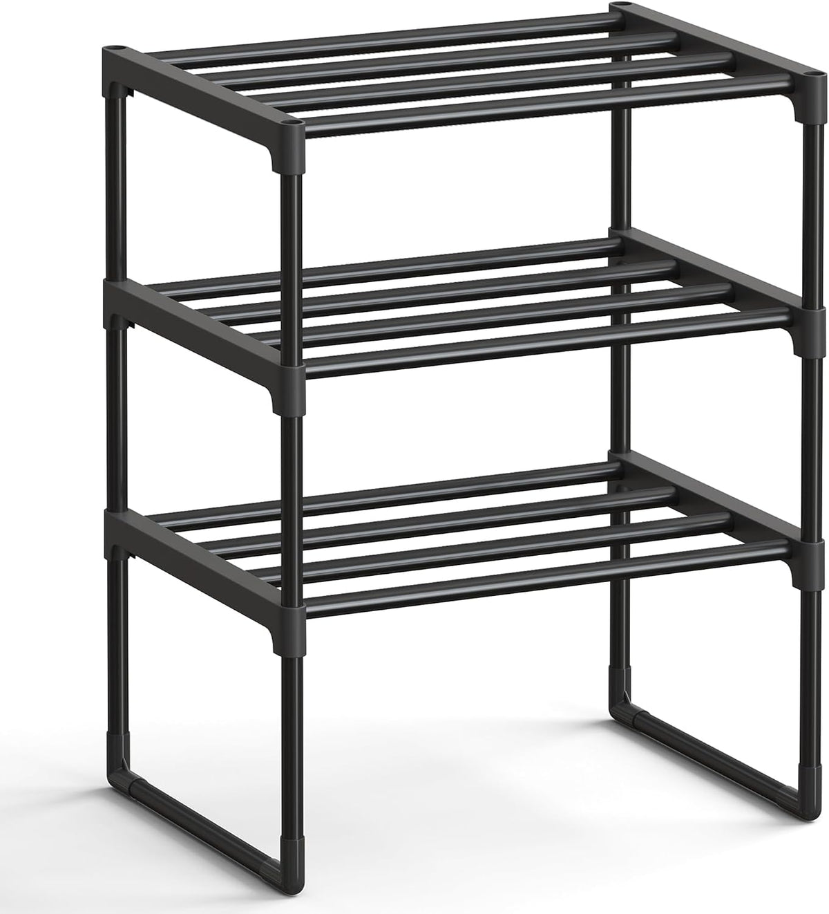 Shoe Rack, 3-Tier Shoe Organizer, Metal Storage Shelf, Upright or Upside Down, for 16-20 Pairs, Stackable, for Entryway, 11.8 x 36.2 x 21.7 Inches, Black ULSA303B02