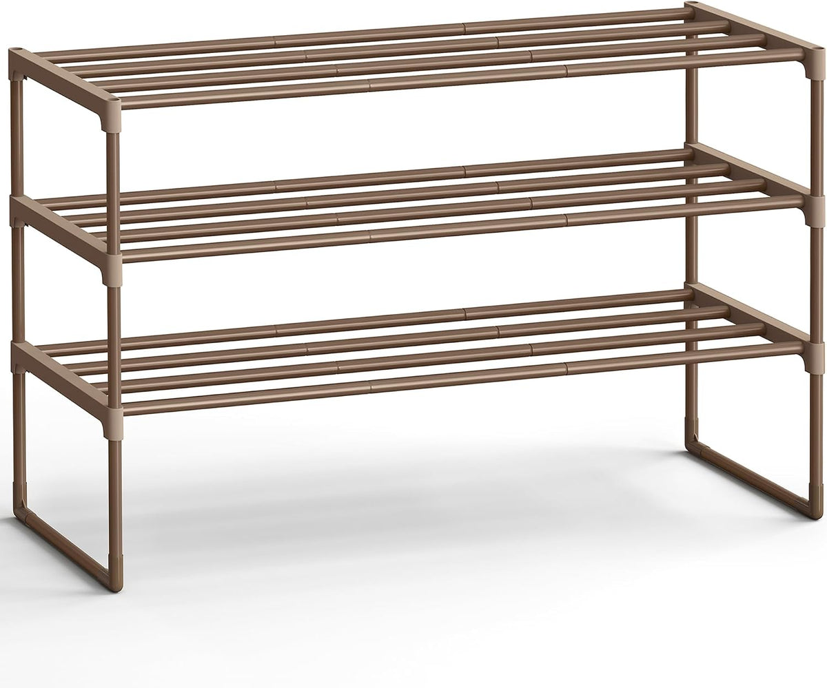Shoe Rack, 3-Tier Shoe Organizer, Metal Storage Shelf, Upright or Upside Down, for 16-20 Pairs, Stackable, for Entryway, 11.8 x 36.2 x 21.7 Inches, Black ULSA303B02
