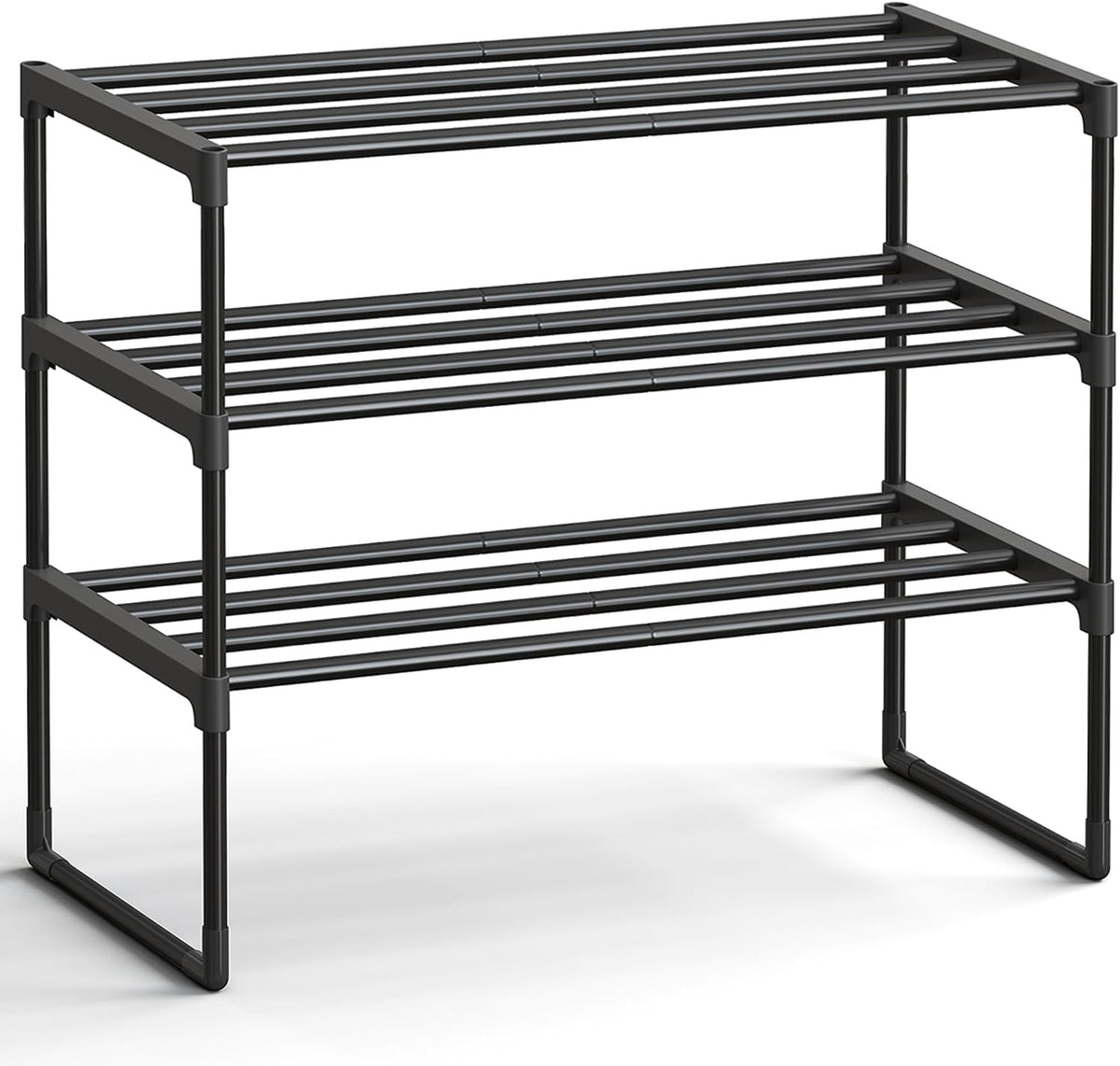 Shoe Rack, 3-Tier Shoe Organizer, Metal Storage Shelf, Upright or Upside Down, for 16-20 Pairs, Stackable, for Entryway, 11.8 x 36.2 x 21.7 Inches, Black ULSA303B02