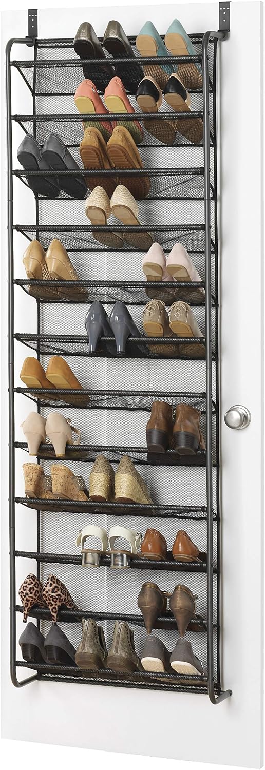 Whitmor 36 Pair Over The Door Shoe Organizer, 12 Tier Hanging Shoe Organizer, Heavy Duty Metal & Mesh Shoe Holder, Hanging Shoe Rack for Closet Organizer & Storage, 74"H x 21.7"W x 7.5"D, White