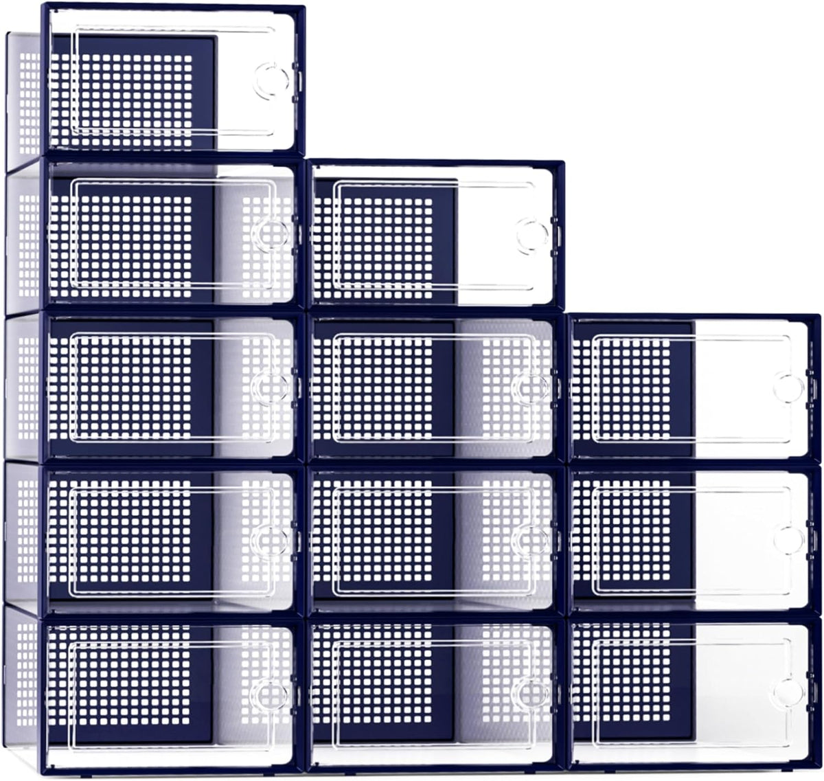 Kuject X-Large Shoe Storage Boxes Organizers Clear Plastic Stackable 12 Pack, Shoe Rack & Holder Substitute, Sneaker Containers, Toy Storage Organizer Bins for Entryway, Closet, Under Bed, Black