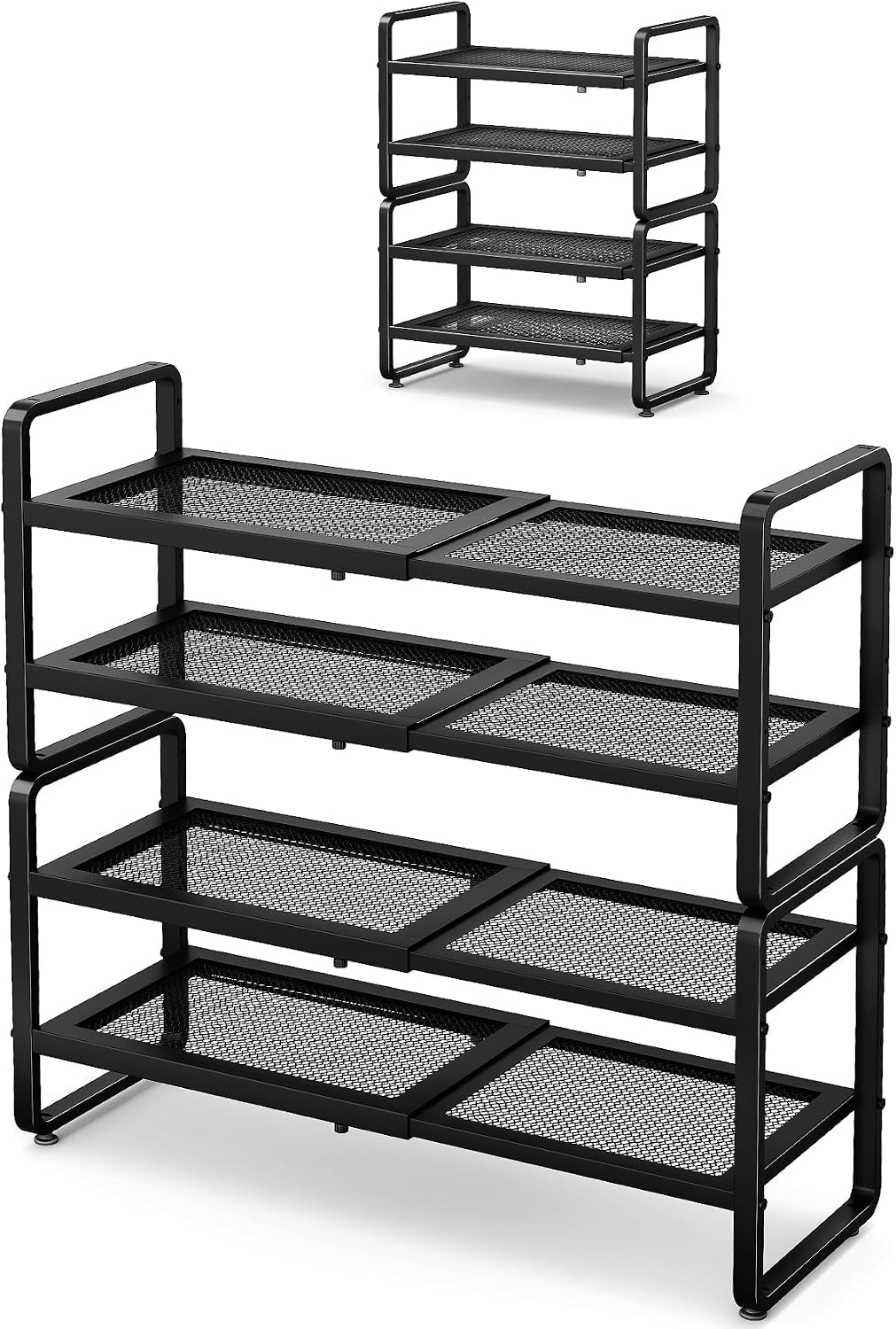 SNTD Shoe Rack - Expandable Shoe Organizer for Closet, Adjustable Metal Shoe Shelf Storage, Stackable Long Shoe Stand Holder for Garage, Entryway, Door Entrance (Black, 2-Tier)