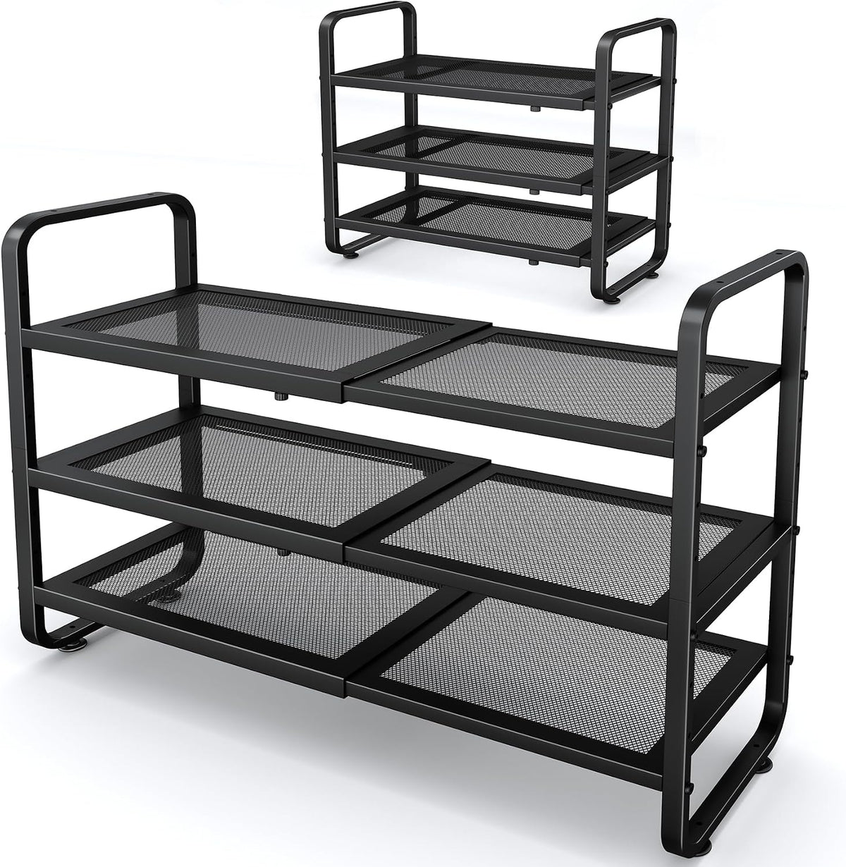 SNTD Shoe Rack - Expandable Shoe Organizer for Closet, Adjustable Metal Shoe Shelf Storage, Stackable Long Shoe Stand Holder for Garage, Entryway, Door Entrance (Black, 2-Tier)