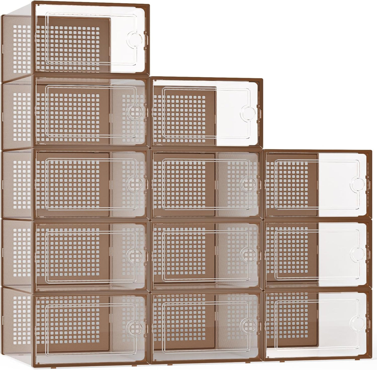 Kuject X-Large Shoe Storage Boxes Organizers Clear Plastic Stackable 12 Pack, Shoe Rack & Holder Substitute, Sneaker Containers, Toy Storage Organizer Bins for Entryway, Closet, Under Bed, Black