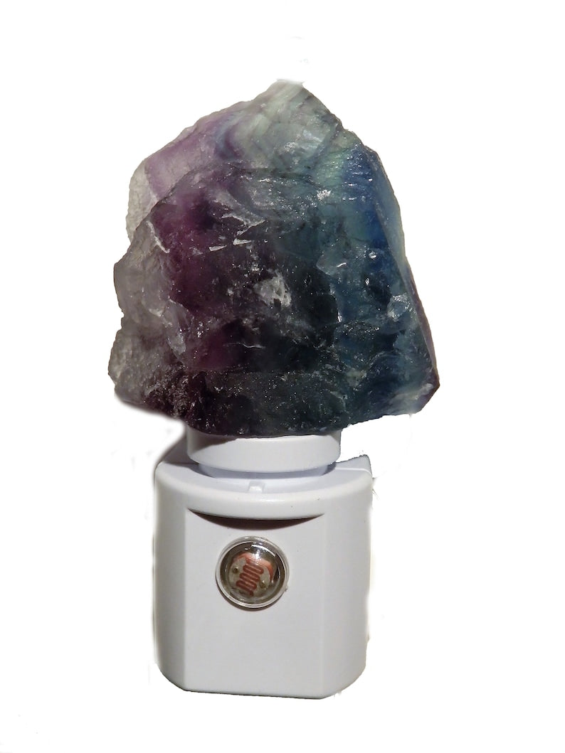 Rainbow and Green Fluorite "Rough" LED Gemstone Sensor Night Lights in Assorted Colors