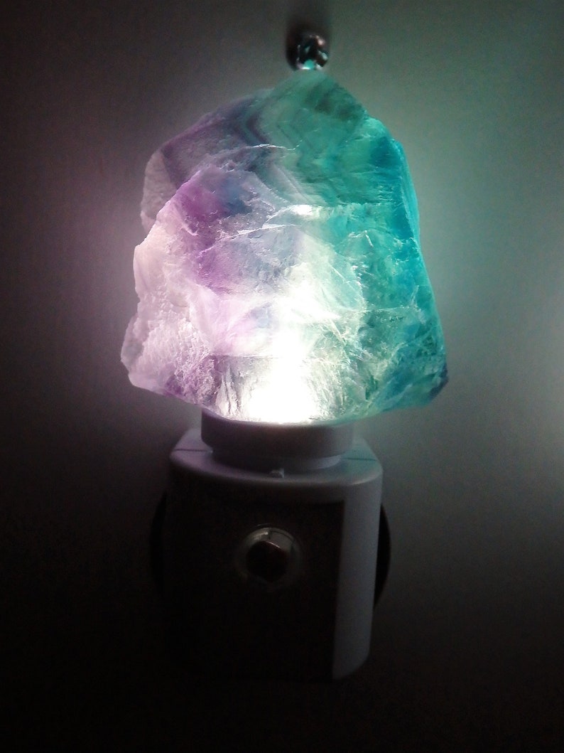 Rainbow and Green Fluorite "Rough" LED Gemstone Sensor Night Lights in Assorted Colors