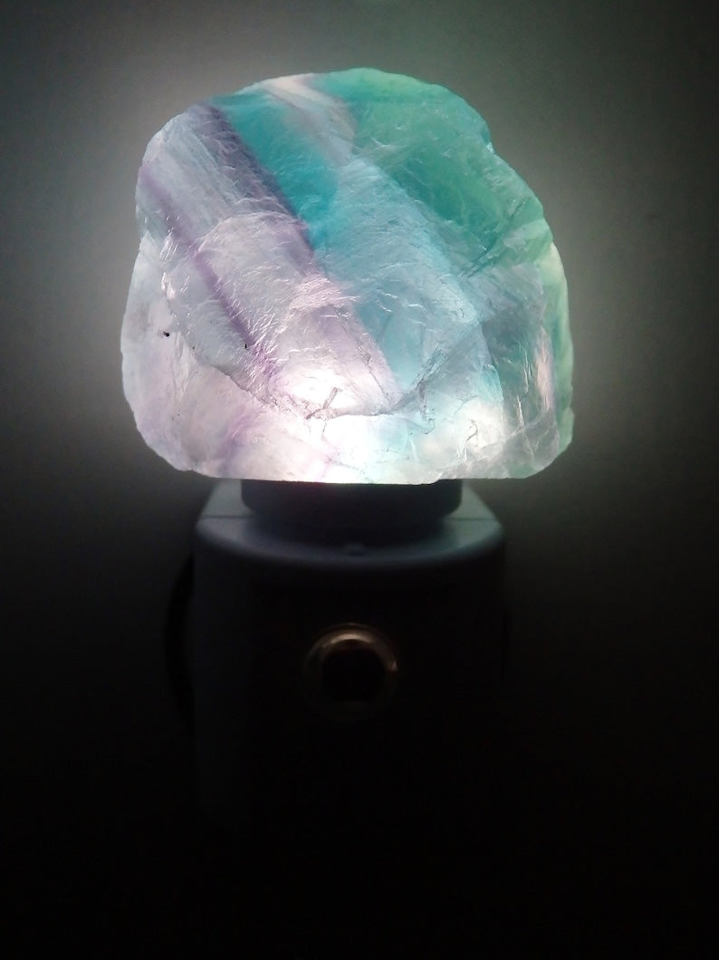 Rainbow and Green Fluorite "Rough" LED Gemstone Sensor Night Lights in Assorted Colors
