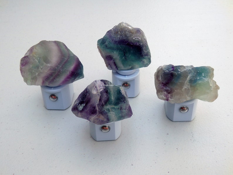 Rainbow and Green Fluorite "Rough" LED Gemstone Sensor Night Lights in Assorted Colors