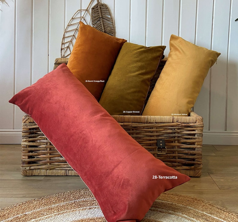 Extra Long Lumbar Pillow Cover, Copper Bronze Velvet Throw Pillow, All Custom Size, Velvet Decorative Pillow, (Only Cover) 20x54, 14x36