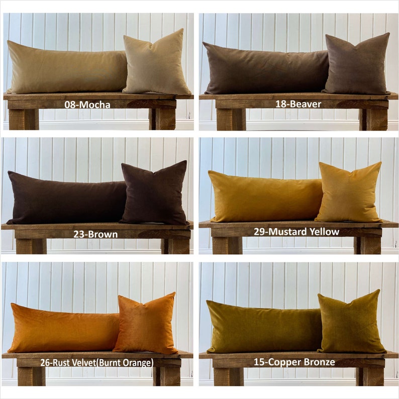 Extra Long Lumbar Pillow Cover, Copper Bronze Velvet Throw Pillow, All Custom Size, Velvet Decorative Pillow, (Only Cover) 20x54, 14x36