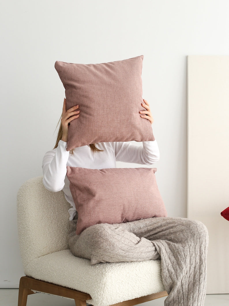 Linen Custom Lumbar Pillow Case, Long & Large Oversized Linen Throw Pillow Cover, Linen Modern Cushion Cover, Invisible Zipper, 14x40, 16x47