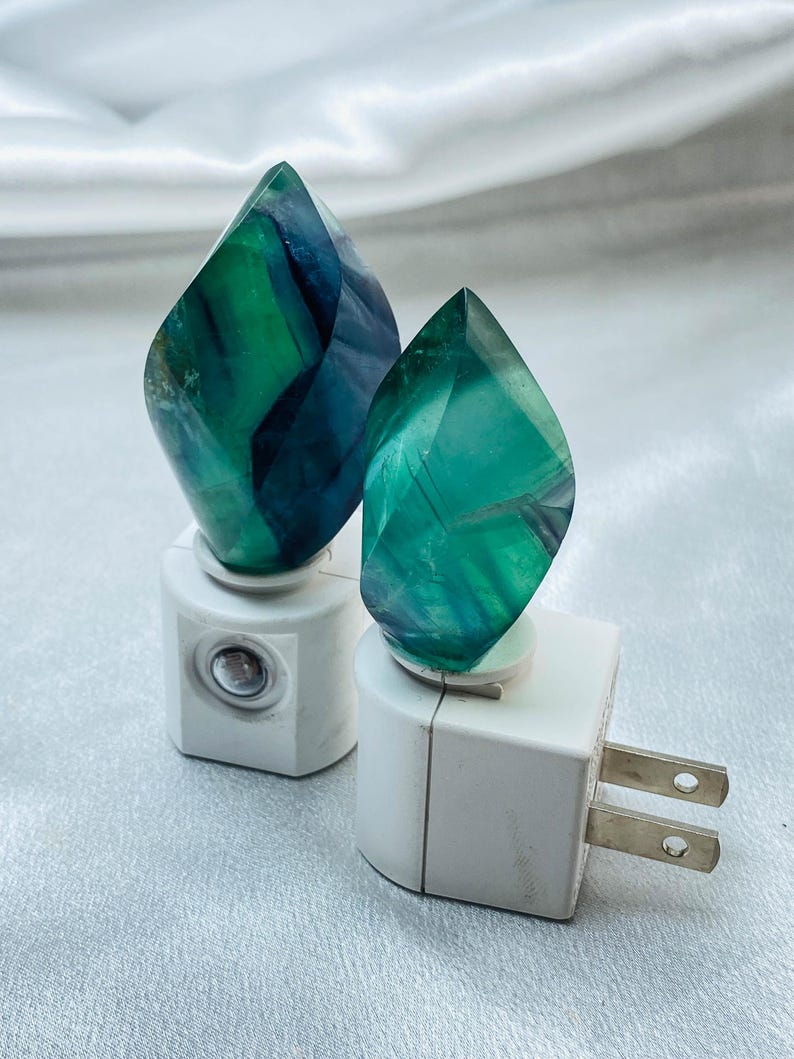 Natural Fluorite Freeform Night Light With Light Sensor | Baby Shower Gift | Nursery Night Lamp (120V US/Canada Plug)  | Crystal Gift