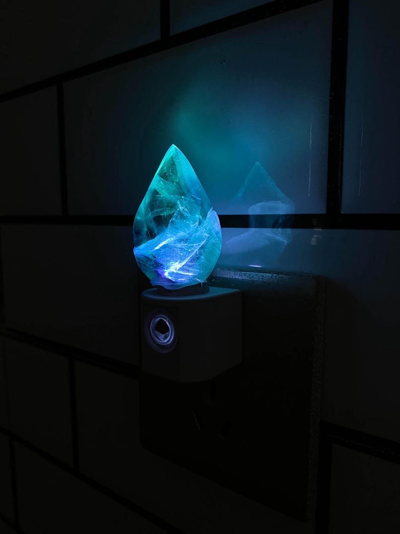 Natural Fluorite Freeform Night Light With Light Sensor | Baby Shower Gift | Nursery Night Lamp (120V US/Canada Plug)  | Crystal Gift
