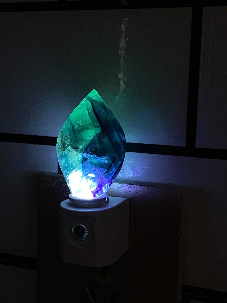 Natural Fluorite Freeform Night Light With Light Sensor | Baby Shower Gift | Nursery Night Lamp (120V US/Canada Plug)  | Crystal Gift