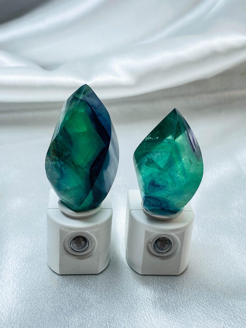 Natural Fluorite Freeform Night Light With Light Sensor | Baby Shower Gift | Nursery Night Lamp (120V US/Canada Plug)  | Crystal Gift
