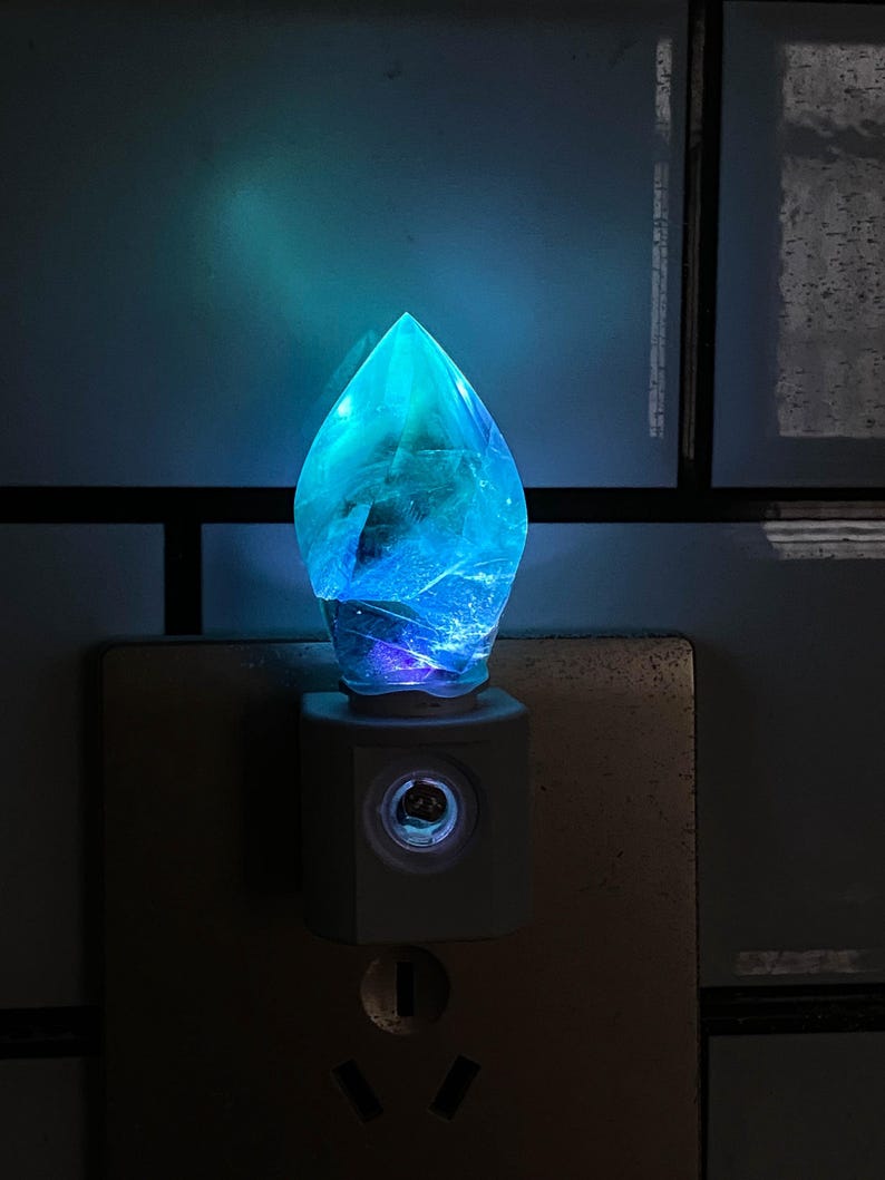 Natural Fluorite Freeform Night Light With Light Sensor | Baby Shower Gift | Nursery Night Lamp (120V US/Canada Plug)  | Crystal Gift