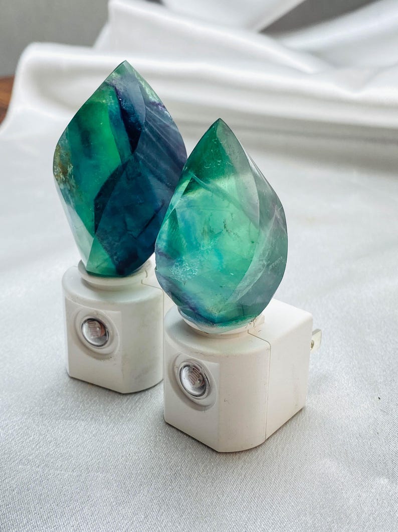 Natural Fluorite Freeform Night Light With Light Sensor | Baby Shower Gift | Nursery Night Lamp (120V US/Canada Plug)  | Crystal Gift