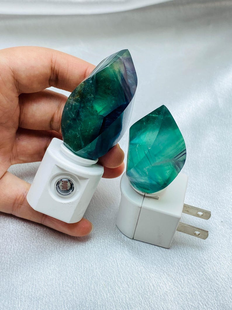Natural Fluorite Freeform Night Light With Light Sensor | Baby Shower Gift | Nursery Night Lamp (120V US/Canada Plug)  | Crystal Gift