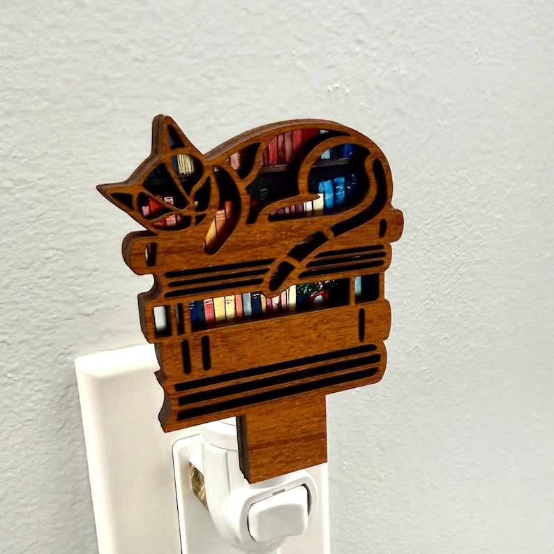 Cats and Books Night Light, Plug in Nightlight Cats,Birthday Gift for Cat Lover, Cat Lover Gift for Girls, Cat Home Decor, Cat Lady Gift