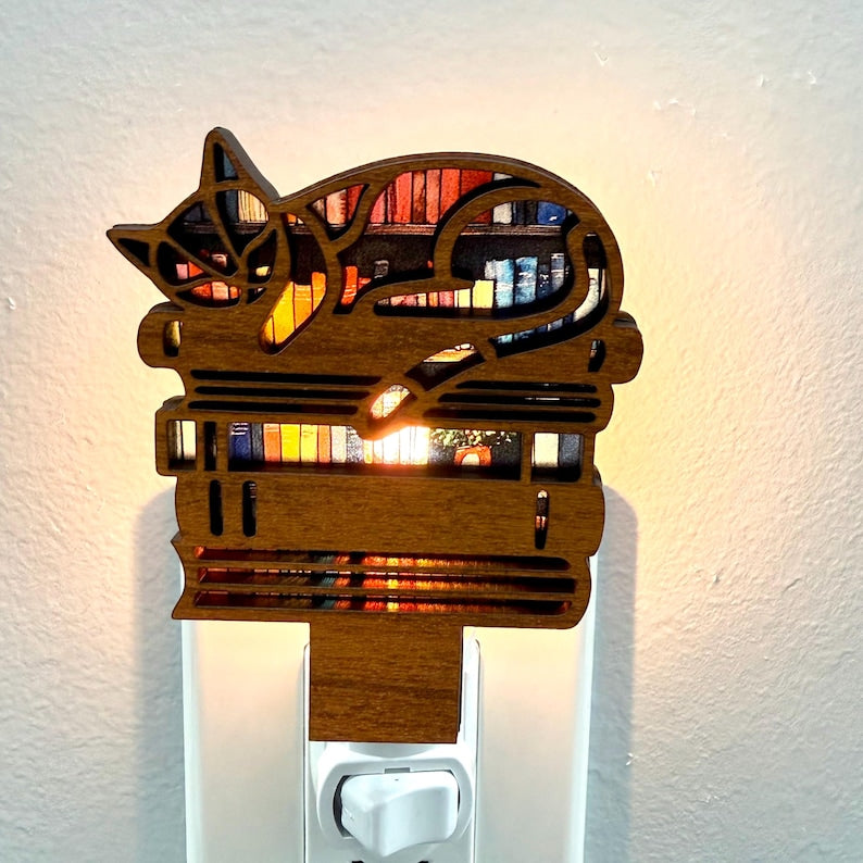 Cats and Books Night Light, Plug in Nightlight Cats,Birthday Gift for Cat Lover, Cat Lover Gift for Girls, Cat Home Decor, Cat Lady Gift