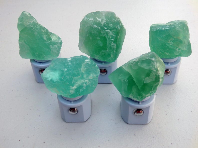 Rainbow and Green Fluorite "Rough" LED Gemstone Sensor Night Lights in Assorted Colors