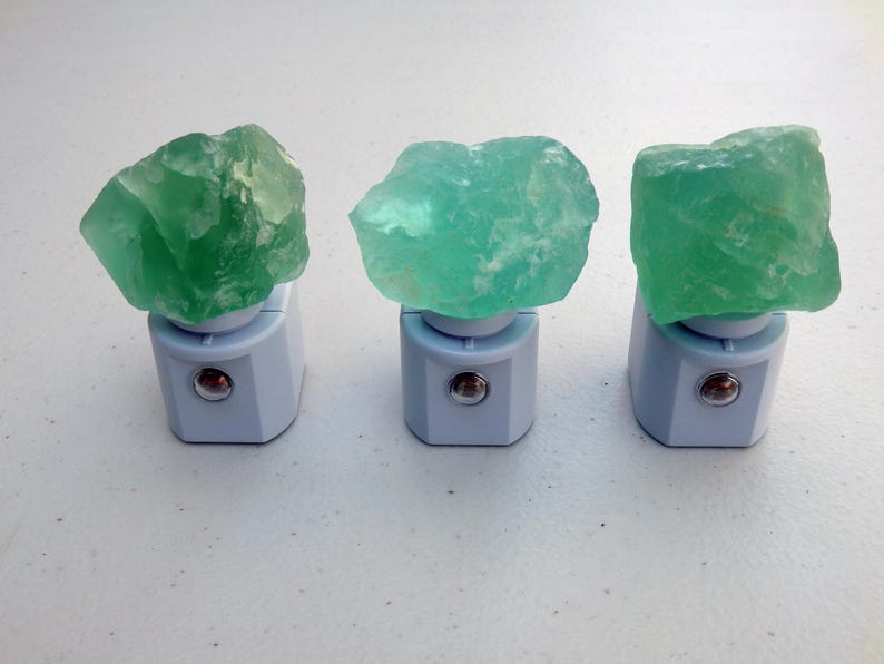 Rainbow and Green Fluorite "Rough" LED Gemstone Sensor Night Lights in Assorted Colors